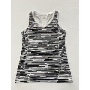 Tek Gear DryTek Athletic Tank Top V-Neck Abstract Stripe Black White Gray Size L